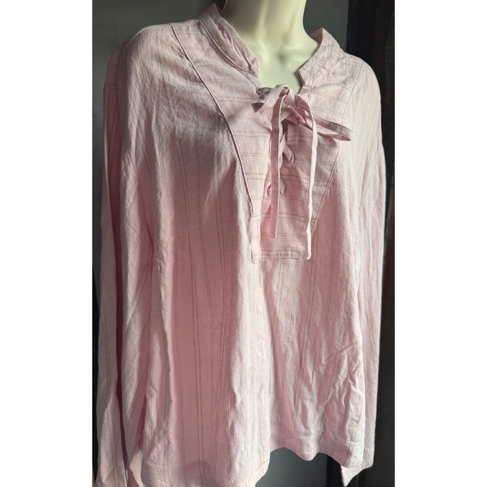 Universal Thread Pink Stripe Linen Blend Lace Up Tie Front Top XXL NWT